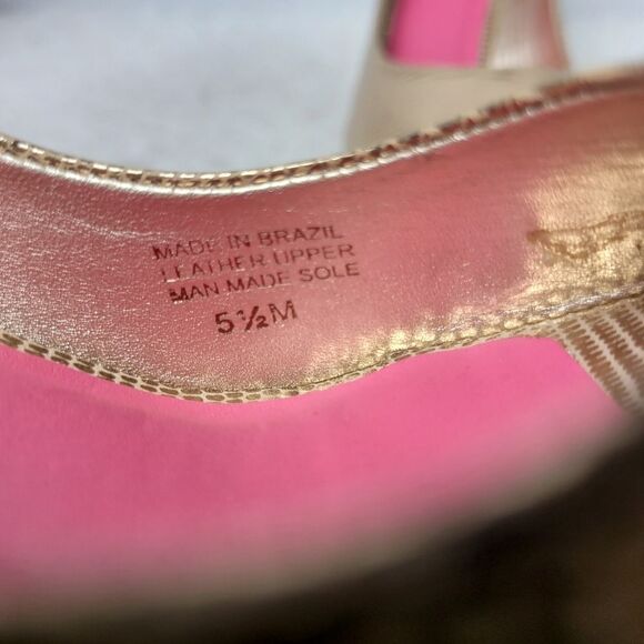 Lilly Pulitzer Women's Shoes Size 5.5 Gold Resort Chic Peep Toe Wedge Pumps - Picture 7 of 10